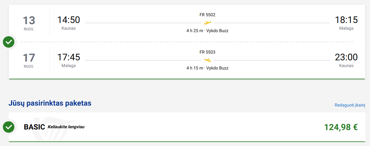 Skrydžiai į Malagą