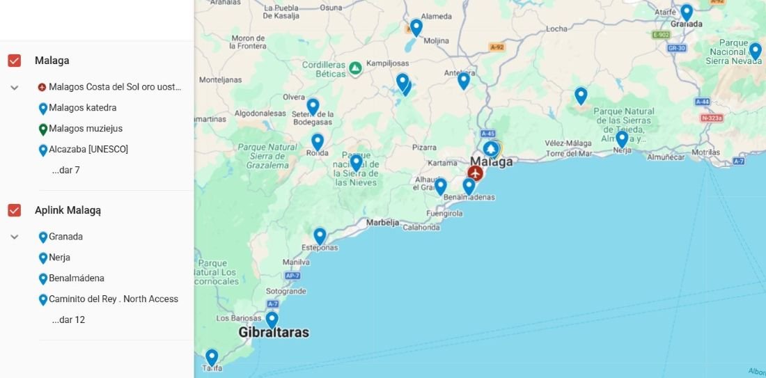 Žemėlapis: Malaga lankytinos vietos